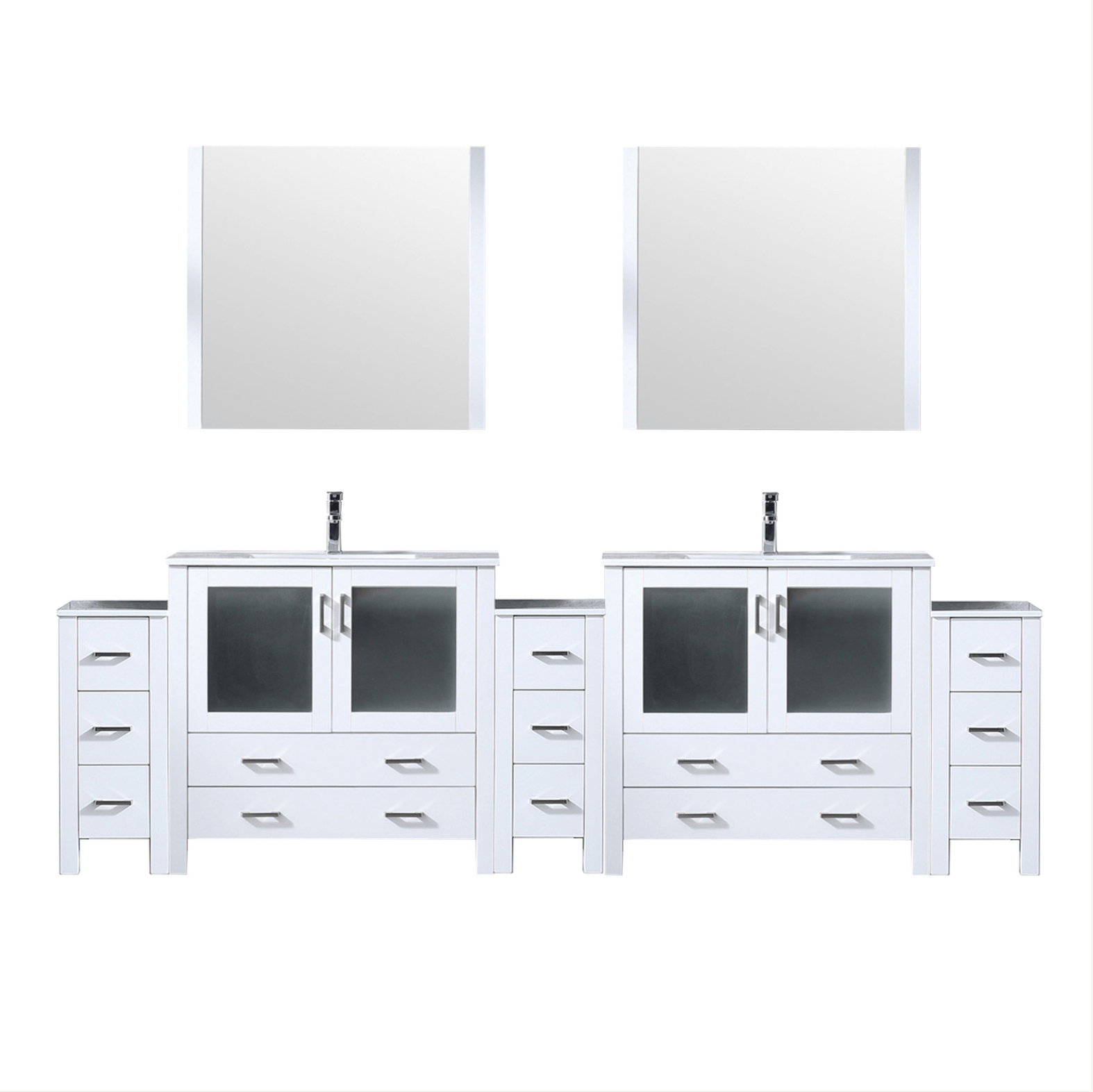 Bell + Modern Bathroom Vanity Harborfront Double Bath Vanity with Side Cabinets in White Ceramic Top
