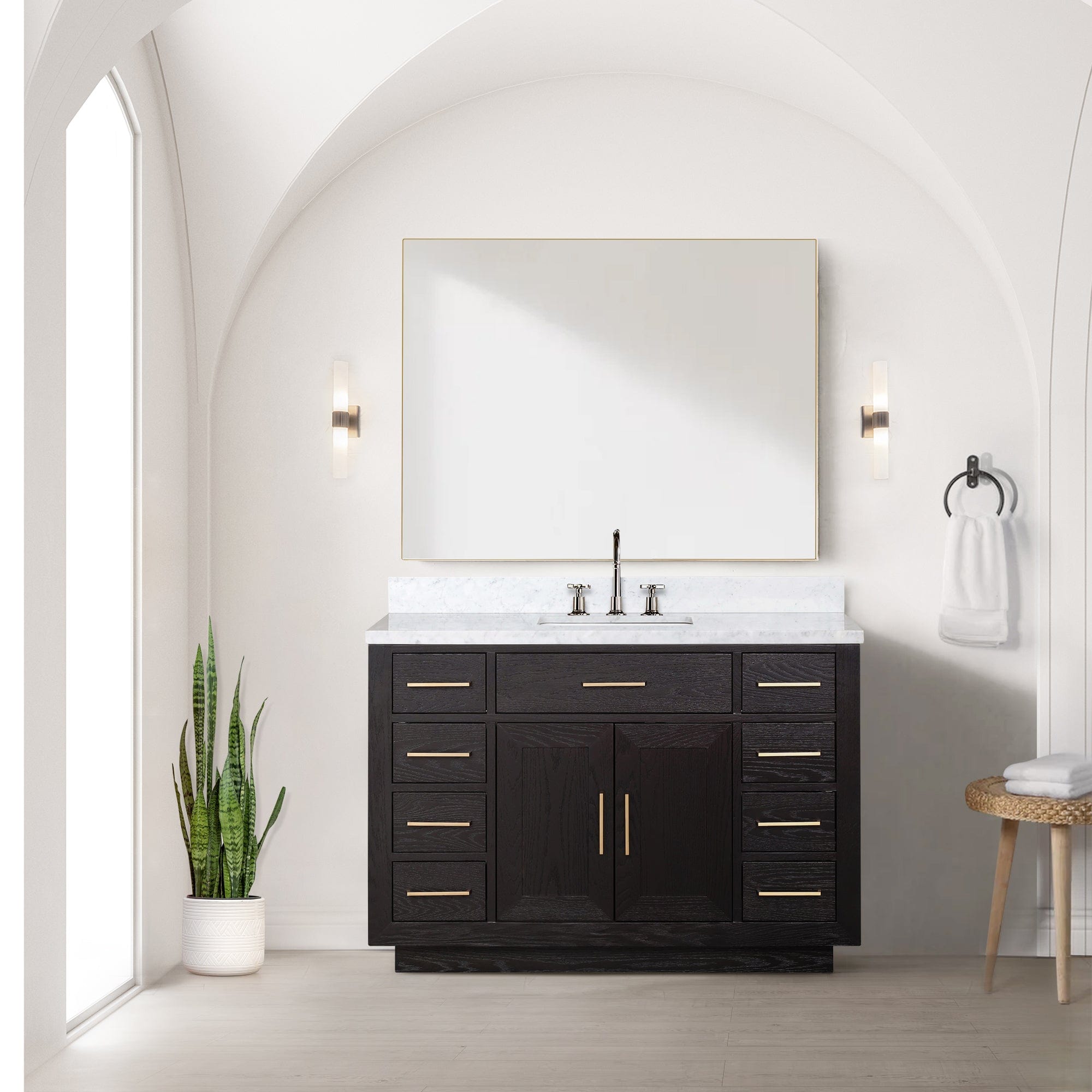 Lexora Bathroom Vanity Black Oak / Carrara Marble / 48