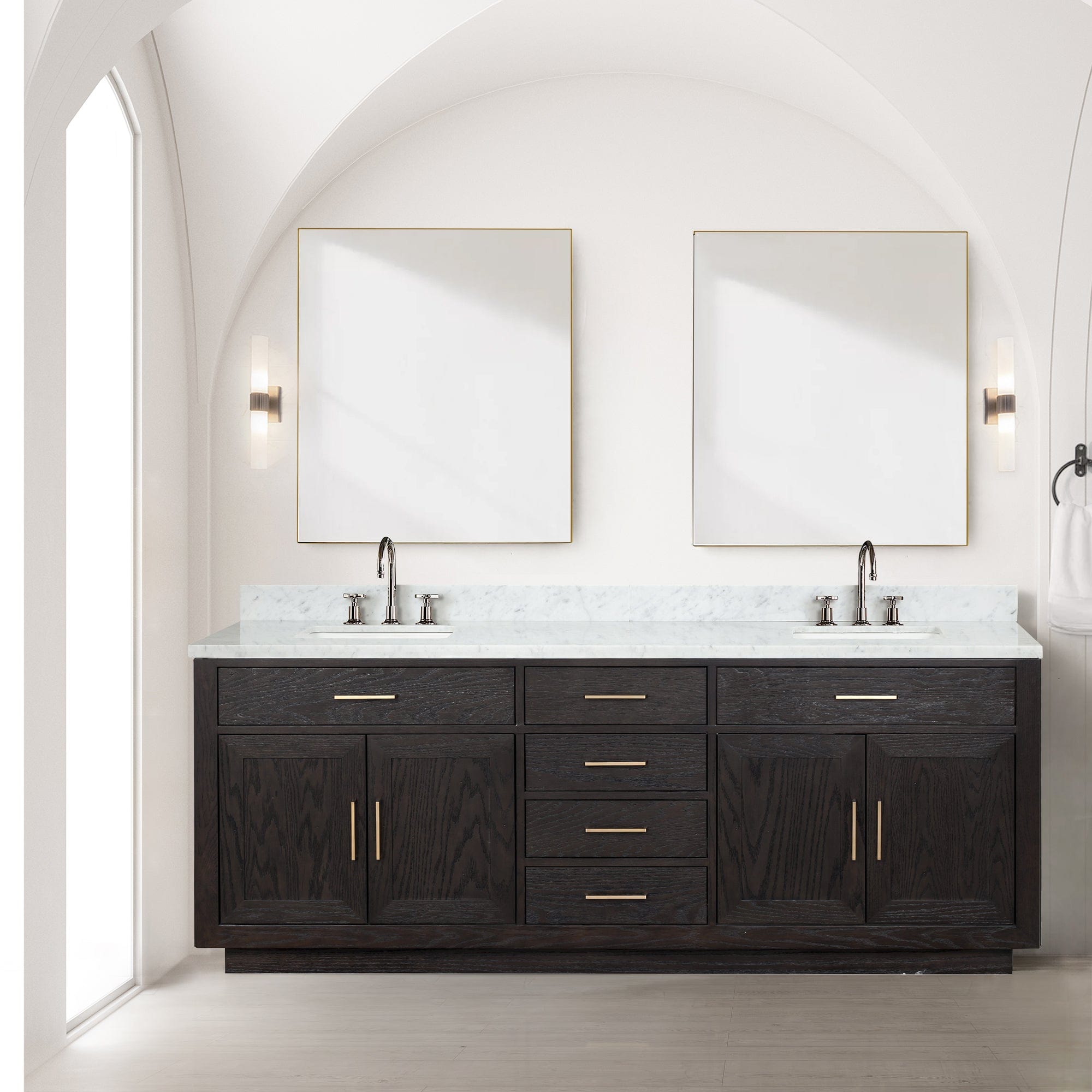 Lexora Bathroom Vanity Black Oak / Carrara Marble / 84