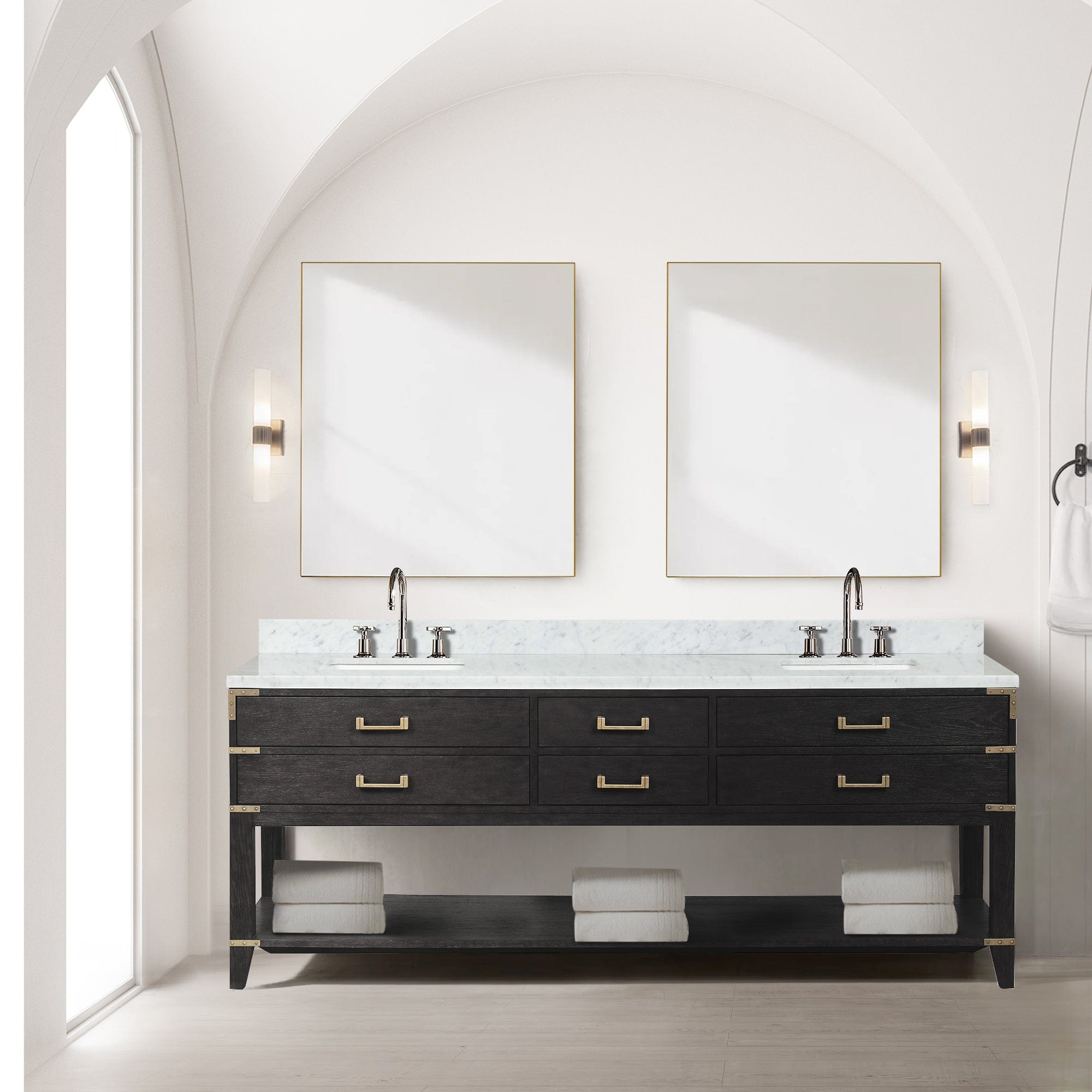 Lexora Bathroom Vanity Black Oak / Carrara Marble / 84